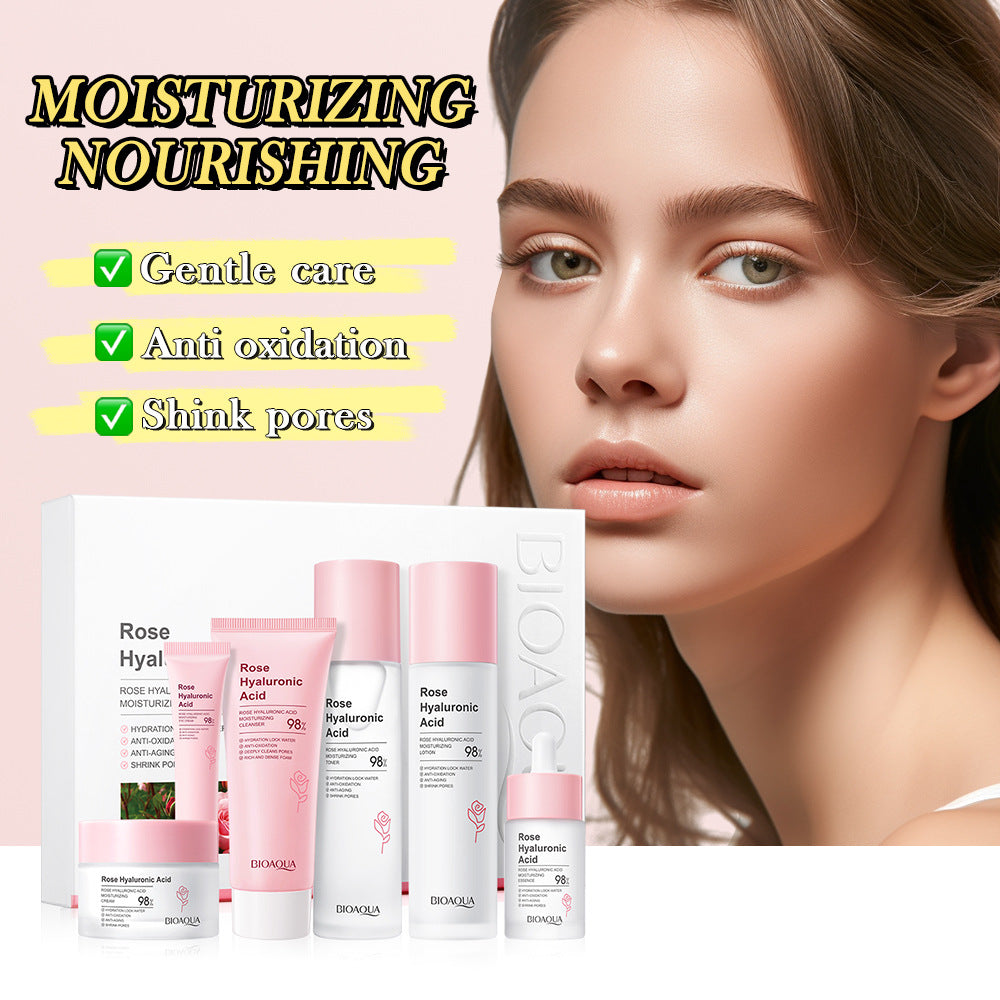 Rose Skincare Set BIOAOUA Hyaluronic acid moisturizing six-piece set  foreign trade wholesale