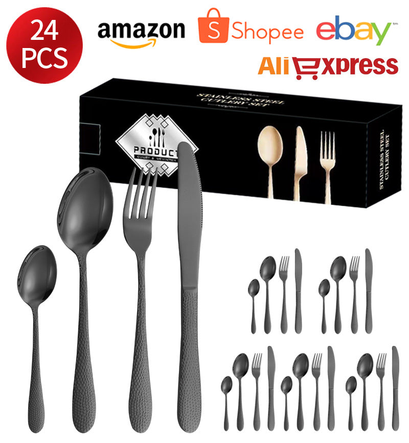 410Stainless Steel Tableware Hotel Restaurant Hammered Knife Fork Spoon24Set of Western Steak Knives and Forks