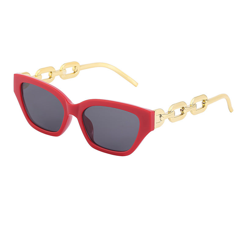 European and American Small Frame Cat Eye Sunglasses for Women, New High Altitude Style, Internet Celebrity Thick Chain Sunglasses, Trendy Women's Glasses Wholesale