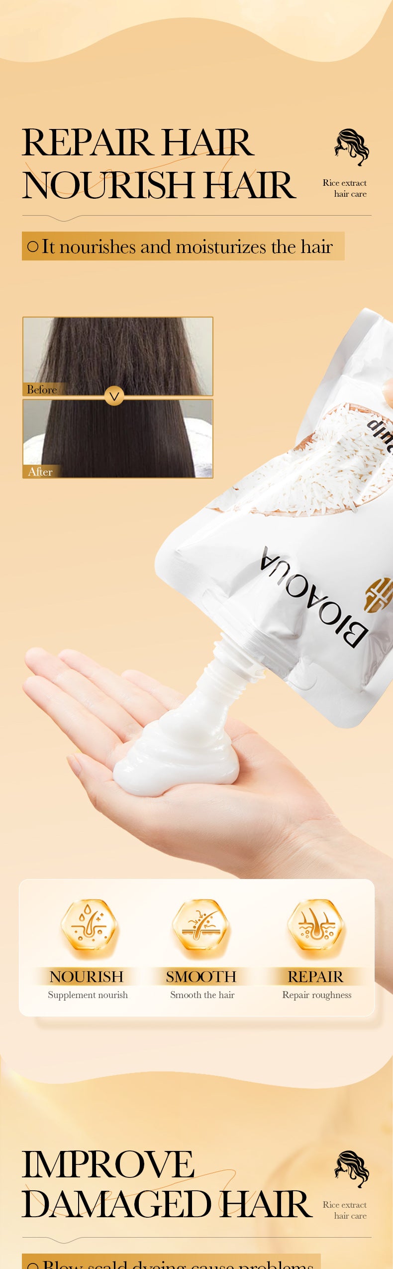 Rice Puree Hair Mask400gBIOAOUA Smooth and Fluffy Hair Conditioner  Wholesale