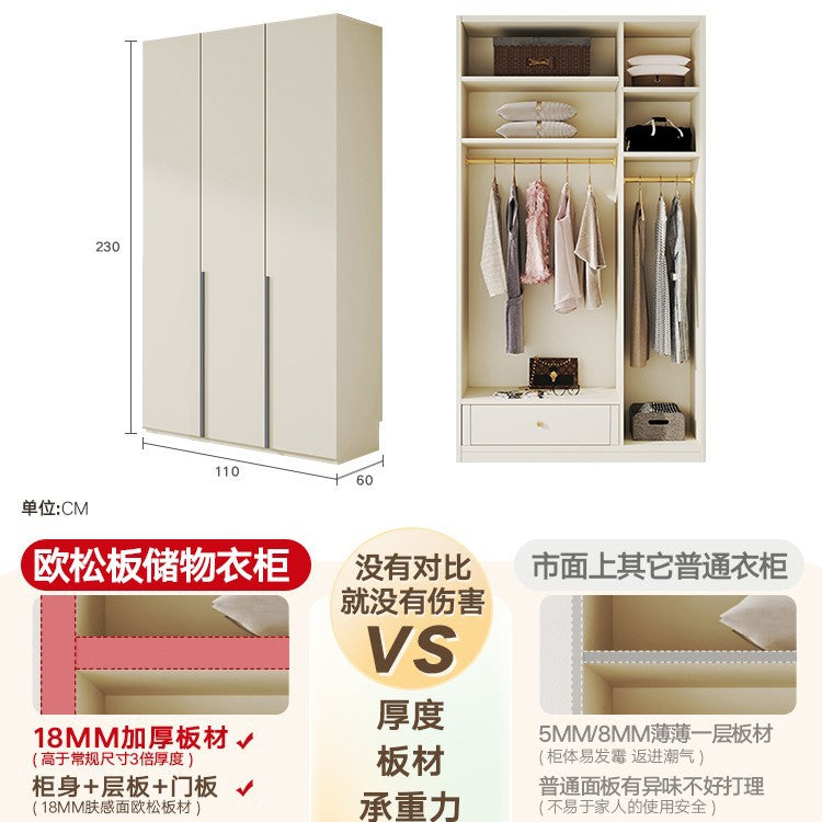 Solid Wood Wardrobe for Home Bedroom, Double Door, Easy Assembly Cabinet, European Pine Board Storage Cabinet, One Door to the Top, Heightened Wardrobe