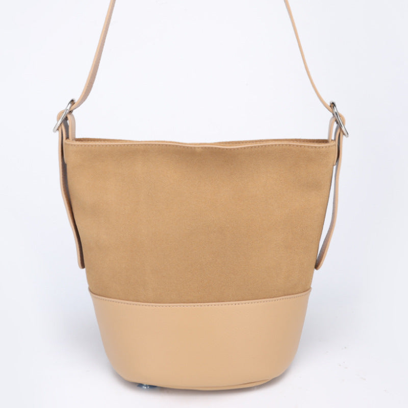 European and American Style Matte Single Shoulder Crossbody Bag for Women, Large Capacity Genuine Leather Fashion Versatile Color-Block Handbag Bucket Bag Underarm Bag for Women