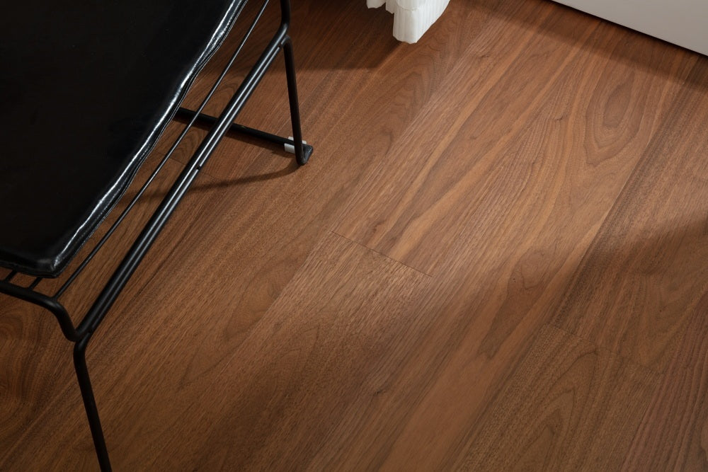 SK 1207 Full Birch Multi-layer Core Solid Wood Black Walnut Veneer 1.2mm Skid-resistant Lock Joint Engineered Flooring