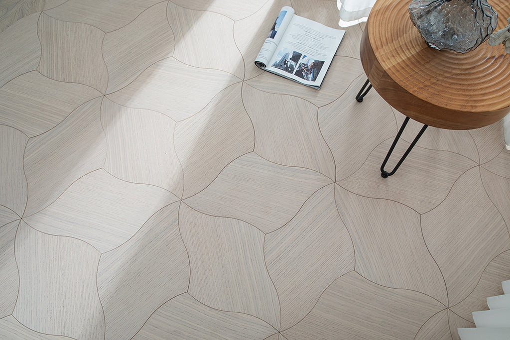 YXPX01 Quatrefoil Contour Art Parquet Full Birch Multi-layer Core Solid Wood Oak Veneer Flush Joint Engineered Flooring