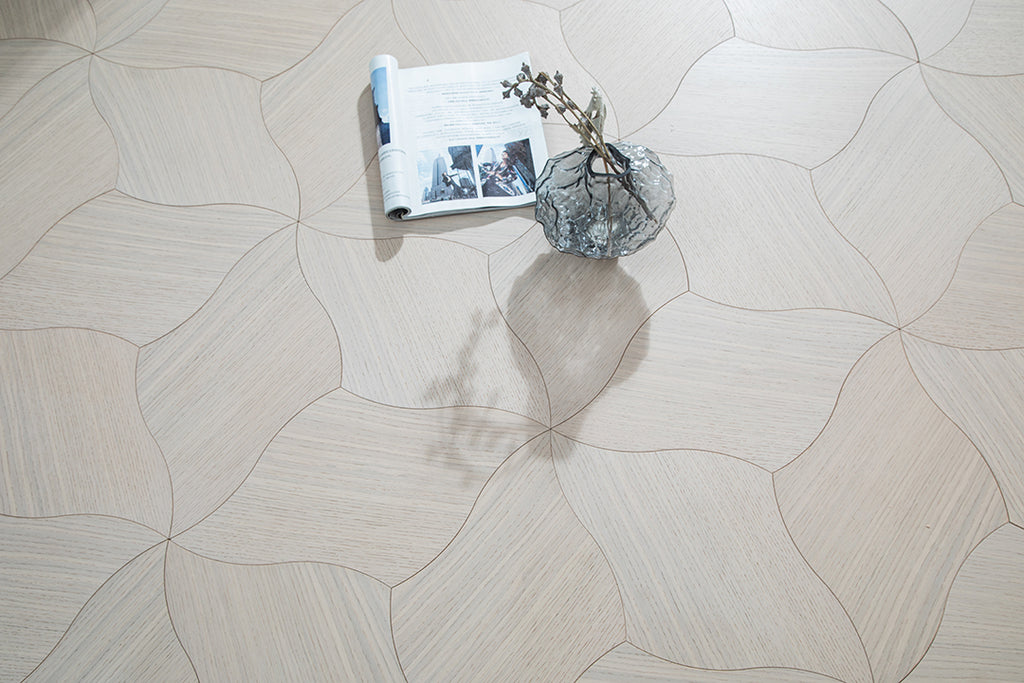 YXPX01 Quatrefoil Contour Art Parquet Full Birch Multi-layer Core Solid Wood Oak Veneer Flush Joint Engineered Flooring