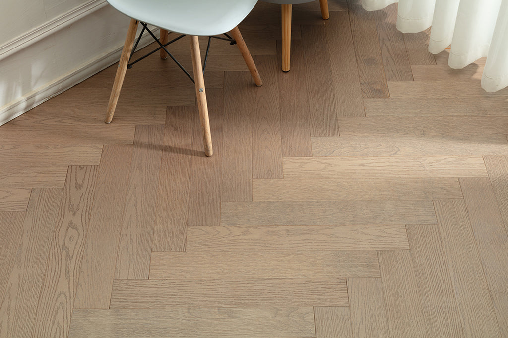9208 Herringbone Art Parquet Metallic UV Finish Full Birch Multi-layer Core Solid Wood Oak Veneer Brushed Clickblock Joint Engineered Flooring