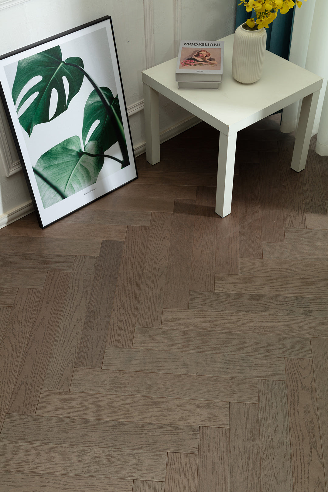 9210 Herringbone Art Parquet Metallic UV Finish Full Birch Multi-layer Core Solid Wood Oak Veneer Brushed Clickblock Joint Engineered Flooring