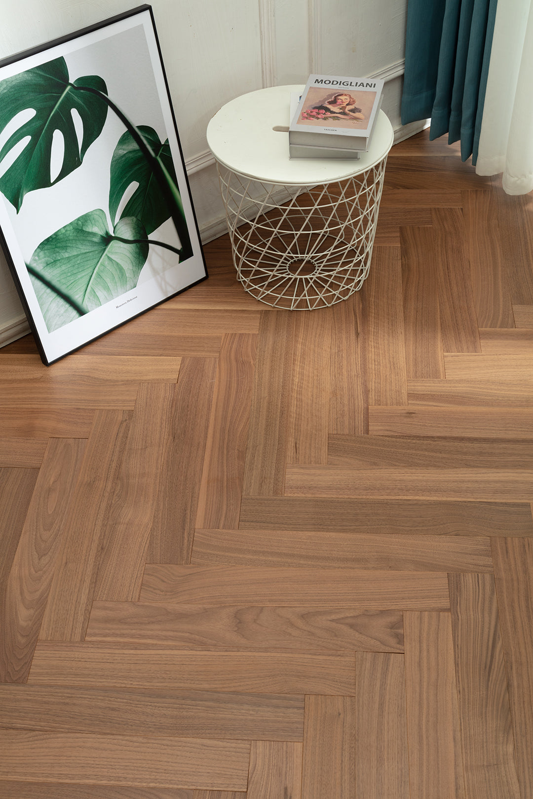 9213 Herringbone Art Parquet  Full Birch Multi-layer Core Solid Wood Black Walnut Veneer Brushed Clickblock Joint Engineered Flooring