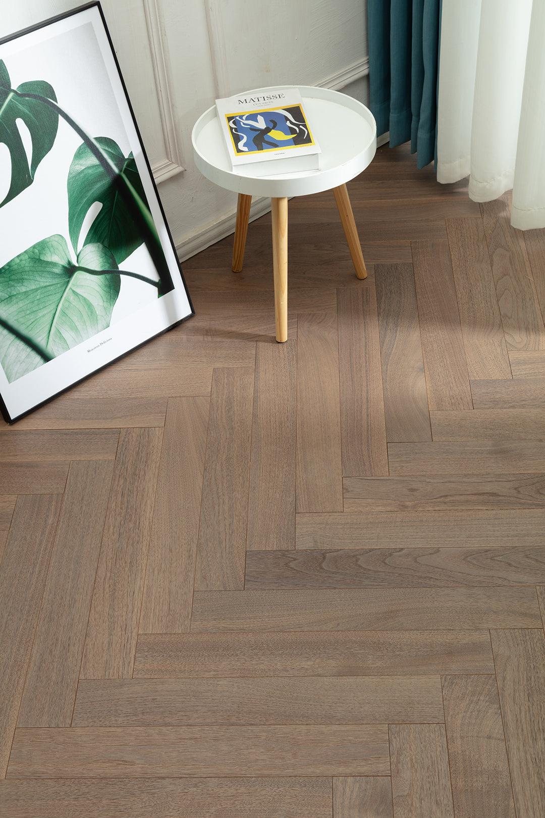 9215 Herringbone Art Parquet  Metallic UV Full Birch Multi-layer Core Solid Wood Black Walnut Veneer Brushed Clickblock Joint Engineered Flooring