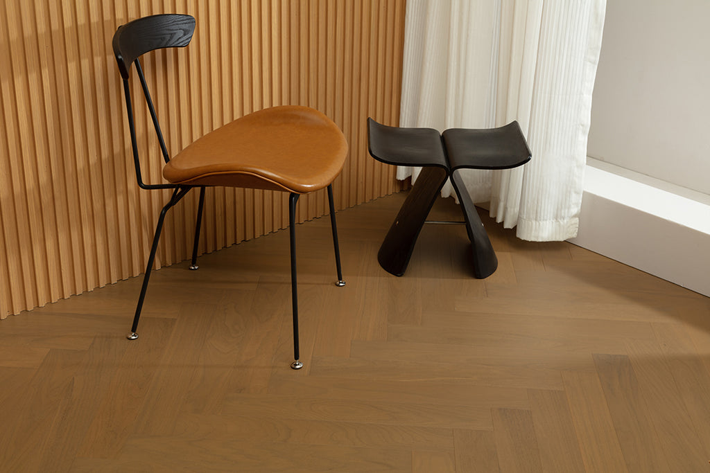 9235 Herringbone Art Parquet Full Birch Multi-layer Core Solid Wood Black Walnut Veneer Clickblock Joint Engineered Flooring