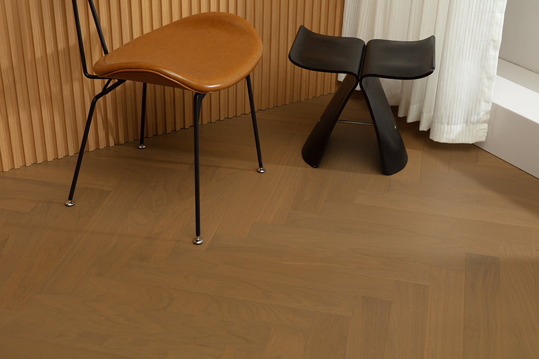 9235 Herringbone Art Parquet Full Birch Multi-layer Core Solid Wood Black Walnut Veneer Clickblock Joint Engineered Flooring