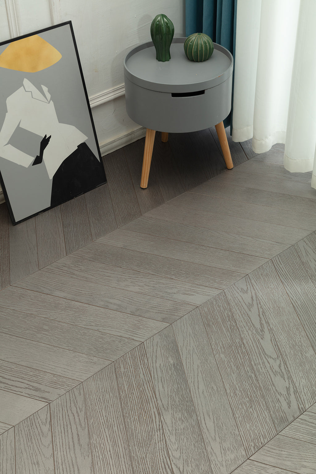 9509 Chevron Art Parquet Metallic UV Finish Full Birch Multi-layer Core Solid Wood Oak Veneer Brushed Engineered Flooring