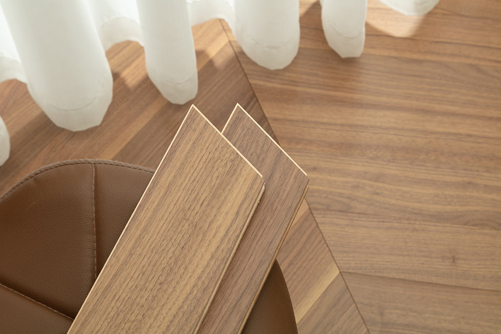 9513 Chevron Art Parquet  Full Birch Multi-layer Core Solid Wood Black Walnut Veneer Brushed Engineered Flooring