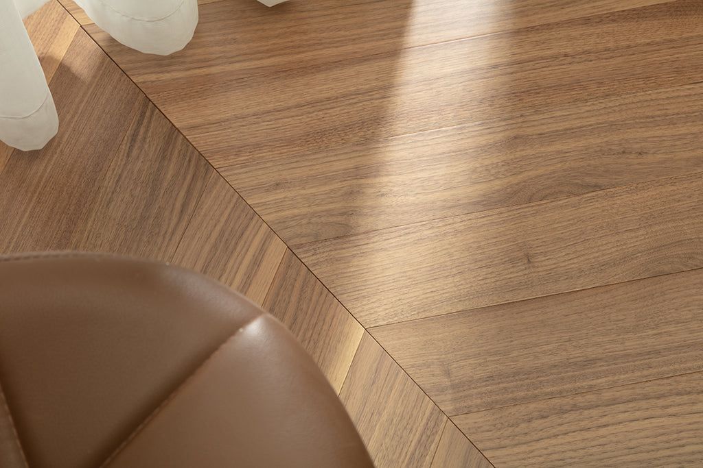 9513 Chevron Art Parquet  Full Birch Multi-layer Core Solid Wood Black Walnut Veneer Brushed Engineered Flooring