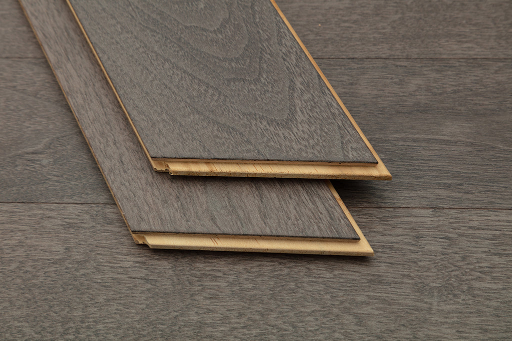 9516 Chevron Art Parquet Metallic UV Finish Full Birch Multi-layer Core Solid Wood Black Walnut Veneer Brushed Engineered Flooring