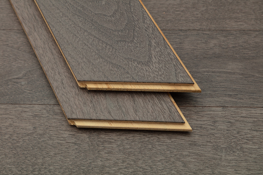 9516 Chevron Art Parquet Metallic UV Finish Full Birch Multi-layer Core Solid Wood Black Walnut Veneer Brushed Engineered Flooring