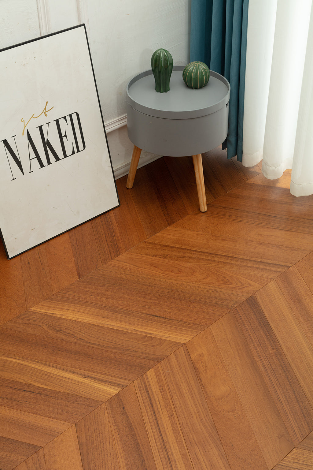 9517 Chevron Art Parquet  Full Birch Multi-layer Core Solid Wood Teak Veneer Brushed Engineered Flooring