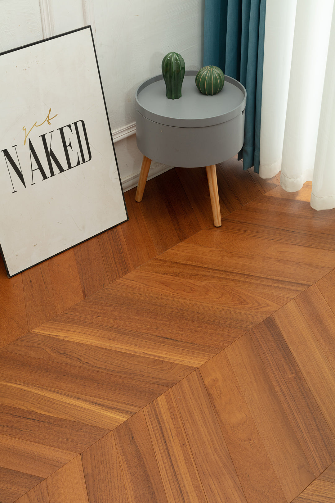 9517 Chevron Art Parquet  Full Birch Multi-layer Core Solid Wood Teak Veneer Brushed Engineered Flooring