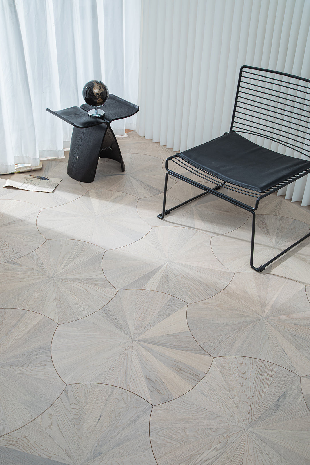 YXPX02 Sunburst Contour Art Parquet Full Birch Multi-layer Core Solid Wood Oak Veneer Flush Joint Engineered Flooring