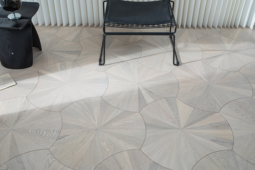 YXPX02 Sunburst Contour Art Parquet Full Birch Multi-layer Core Solid Wood Oak Veneer Flush Joint Engineered Flooring
