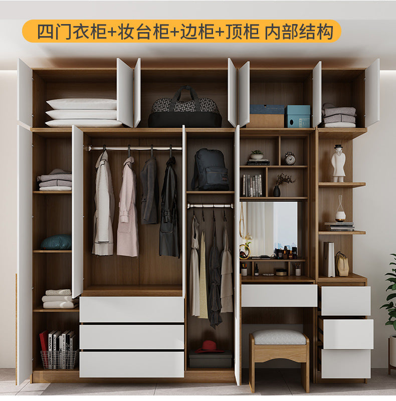 Natural Wood Color Cream Style Wardrobe with Flat Doors for Bedroom, Comes with Small Dressing Table, Freely Combinable Storage Cabinet