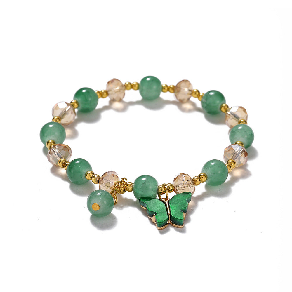 New Explosive Crystal Bracelet for Women, Dopamine Color Matching Beaded Butterfly Crystal Glass Bracelet