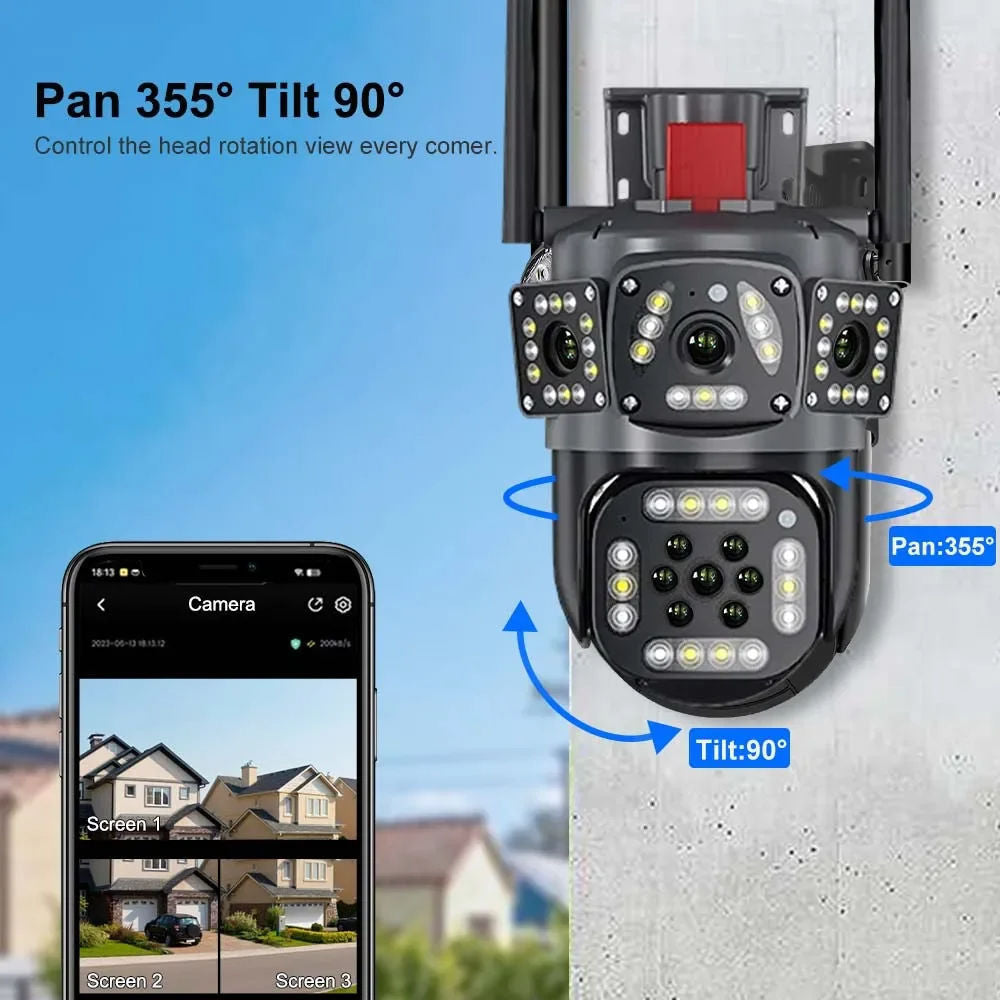 Multi-lens Three-screen Camera Wireless Network wifi Remote Gun Ball Linkage Outdoor Intelligent Monitoring