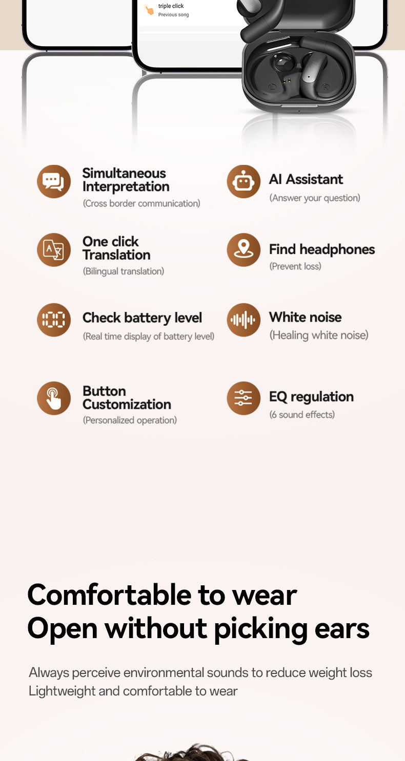 2025Popular M122New AI Translation Private Model Noise Cancelling Ultra-Long Battery Life Over-Ear Wireless Bluetooth Earphones