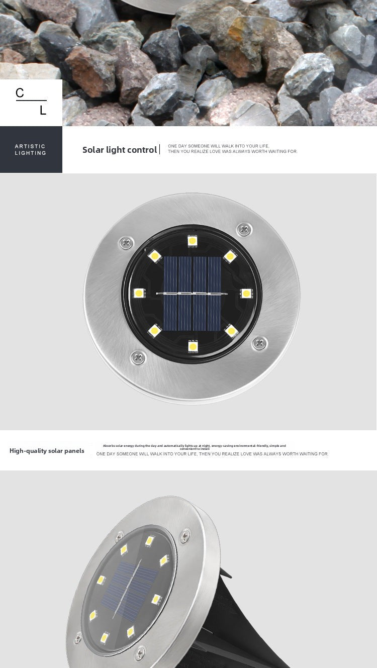 Outdoor Waterproof Solar8LED Underground Light Stainless Steel Lawn Light Garden Light Garden Villa Landscape Light
