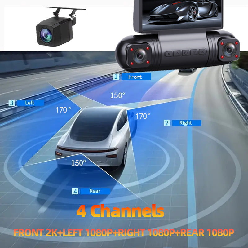 4Lens360Degree2k Ultra-high-definition infrared car night vision dashcam with reversing camera wifi Interconnection