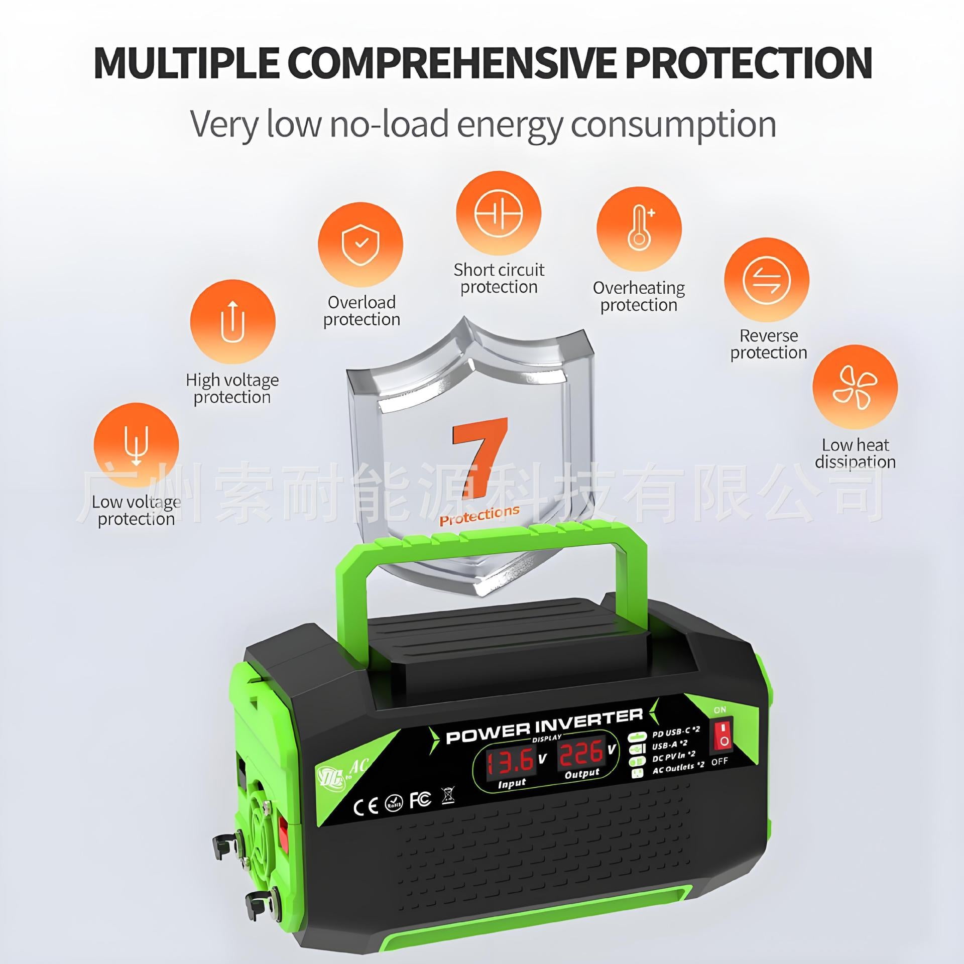 Vehicle Inverter300W/500W12V Turn110V/220V Dual Socket with Digital Display/USB/Type-C