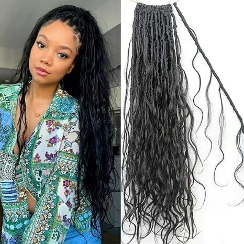 TEMU Hot-selling European and American Cross-border Synthetic Crochet Hair Extensions Straight and Curly Ends3Flowy Silk Lazy Style