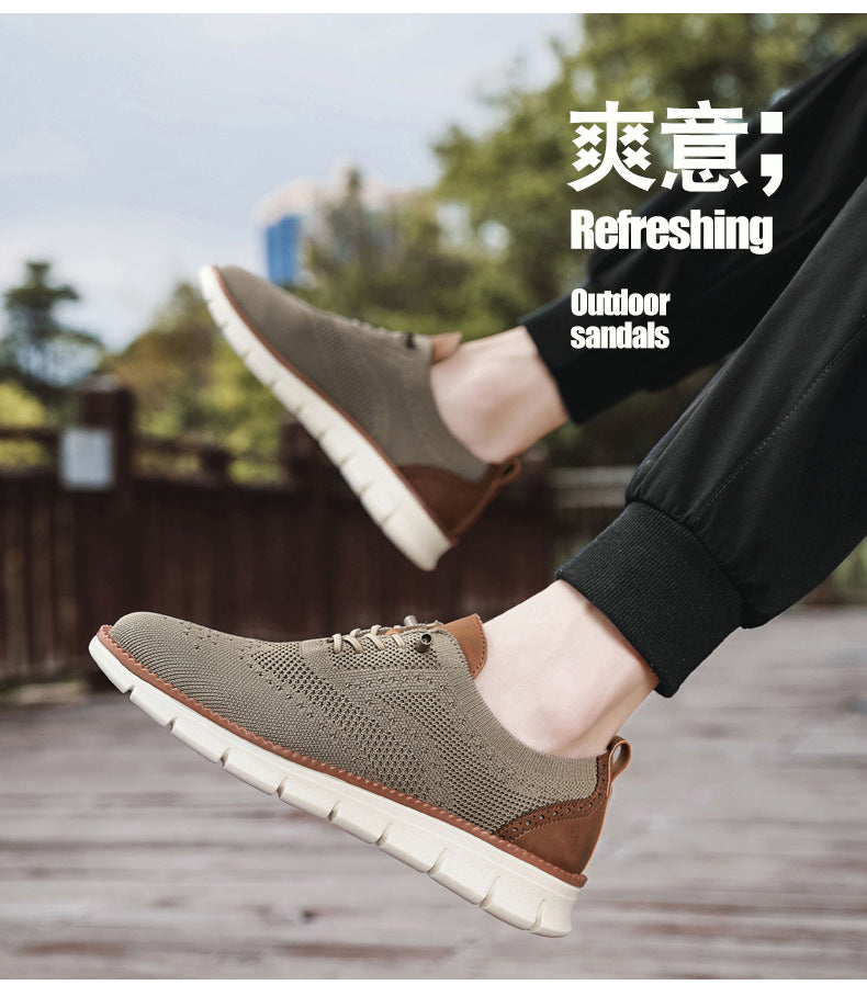2025New Large Size Flyknit Casual Trendy Shoes Men's Brogue Carved Loafers Executive Business Shoes