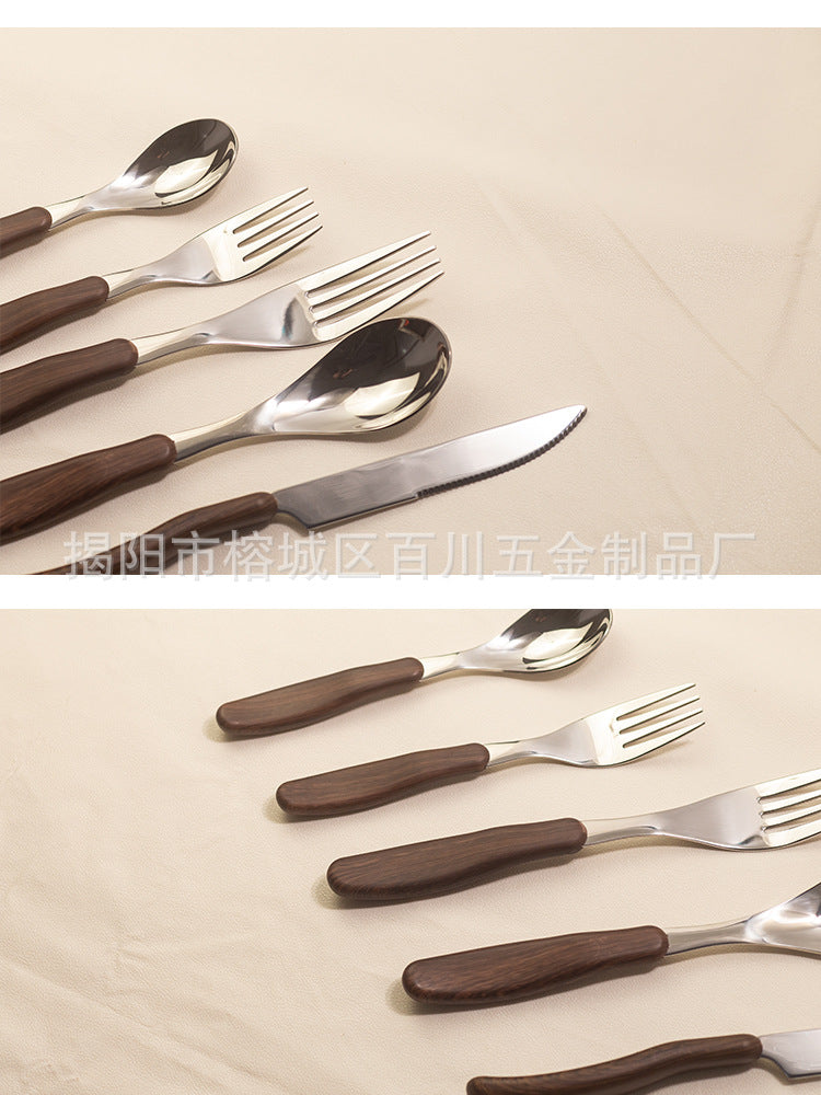 18-10Stainless Steel Price Control8.9！Western Tableware Set Imitation Wood Grain Handle Dinner Knife Spoon Fork Dessert Spoon Fork