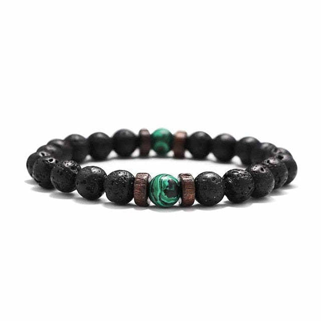 European and American Men's White Pine Blue Dot Bracelet Natural Stone8mm Bracelet Accessories Red Pine Volcanic Stone Spacer Bracelet