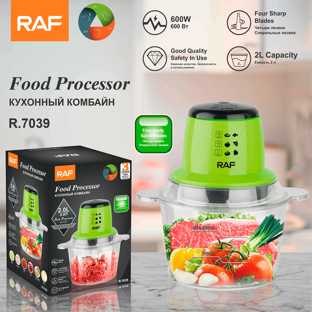 RAF EU Standard Household Electric Meat Grinder Kitchen Glass Vegetable Chopper Meat Mincer Baby Food Processor2L