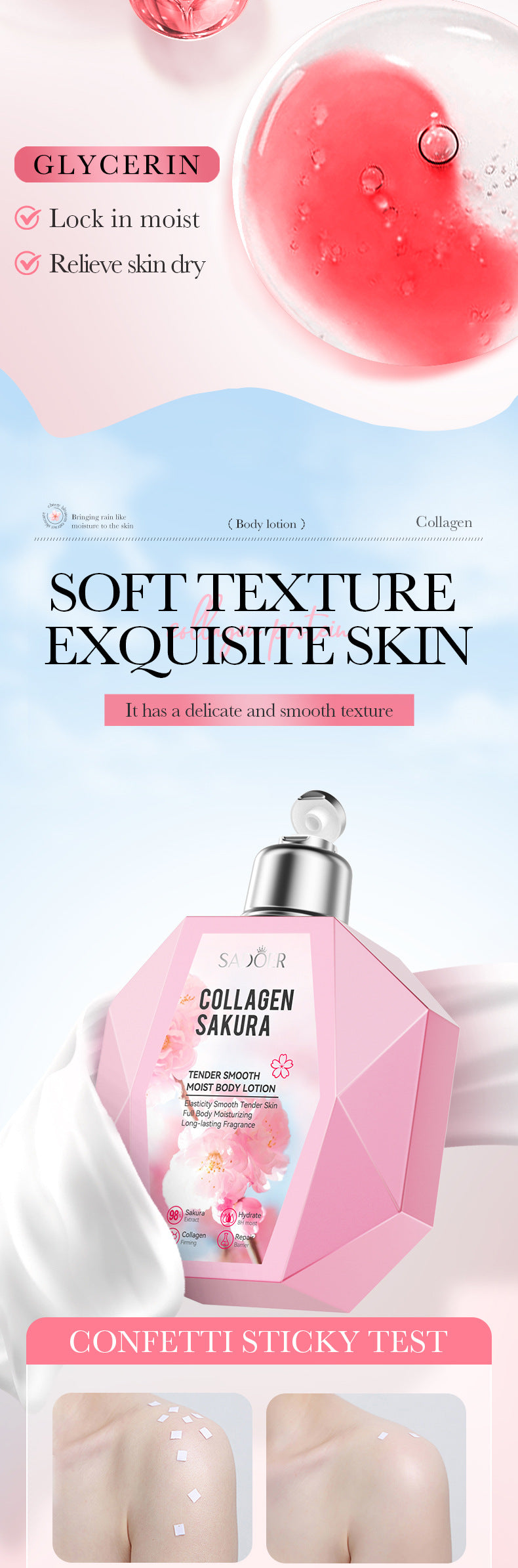 Sakura Body Lotion300ml SADOER Collagen Tender and Smooth Skin Lotion Cross-Border Wholesale