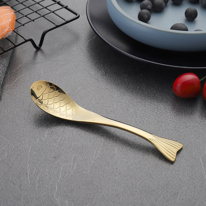 304Stainless Steel Spoon Cooking Restaurant Spoon Pickled Fish Spoon Cartoon Spoon PVD Titanium-plated Colorful Fish Tail Cute Spoon