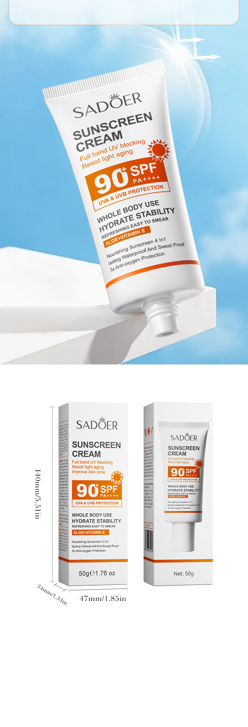 Sunscreen SADOER Clear Anti-Aging Refreshing UV Protection Sunscreen Lotion  Wholesale
