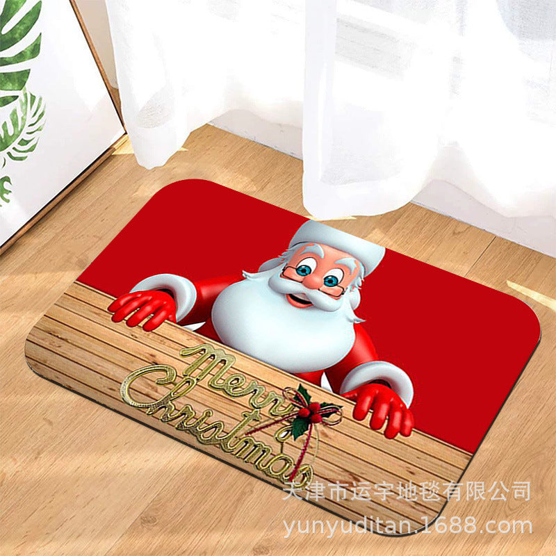 Carpet Crystal Velvet Christmas Floor Mat Cartoon Holiday Decoration Entry Door Floor Mat Dirty Resistant Foot Mat