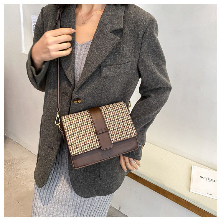 Trolis Houndstooth Bag for Women2024New Trendy Korean Version Niche Versatile Single Shoulder Crossbody Fashion Small Square Bag