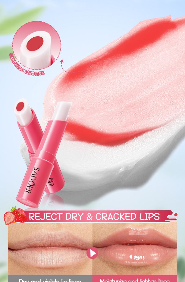 Fruit Filled Temperature Changing Lip Balm SADOER Hydrating Moisturizing Temperature Changing Lip Balm for Foreign Trade