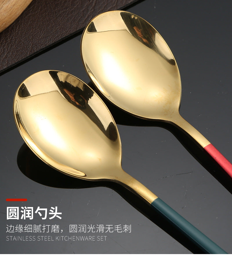 304Stainless Steel Tableware Student Korean Portable Tableware Office Worker Outdoor Spoon Fork Chopsticks Four-piece Set