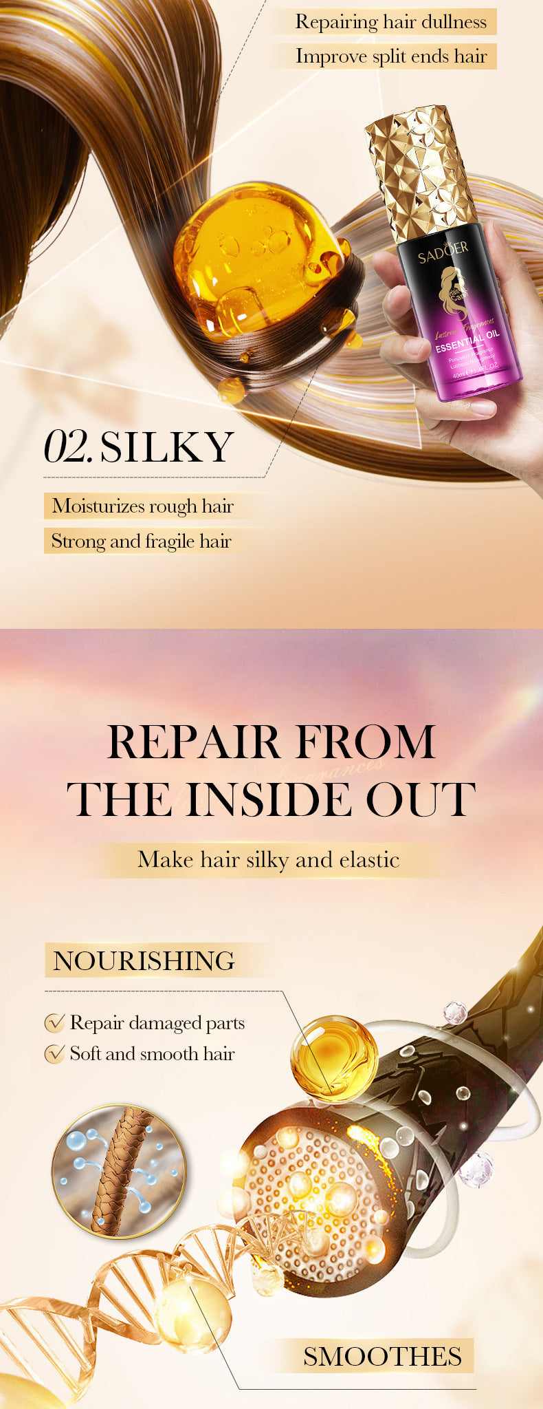 Fragrance Hair Care Essential Oil40ml SADOER Repair Smooth Nourishing Hair Conditioner  Wholesale