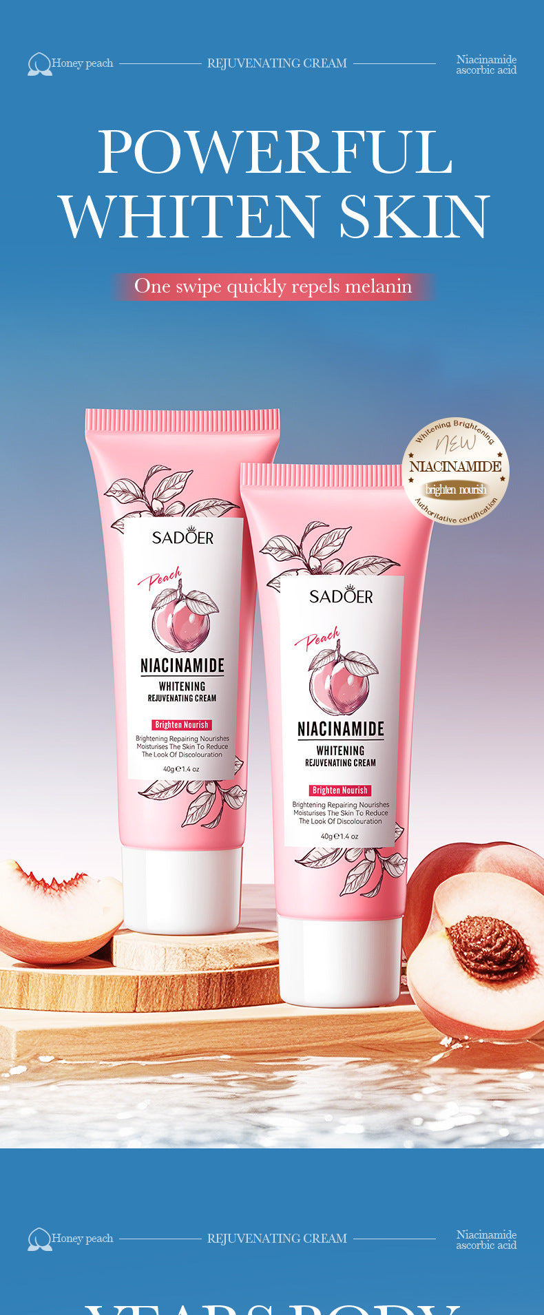 Peach Niacinamide Whitening and Rejuvenating Cream SADOER Moisturizing Body Lotion  Wholesale
