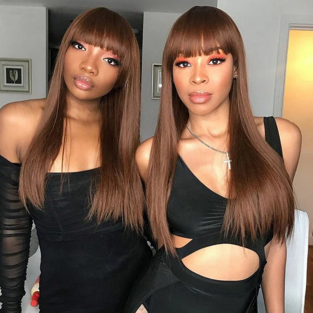 High temperature synthetic Straight Wigs with Bangs