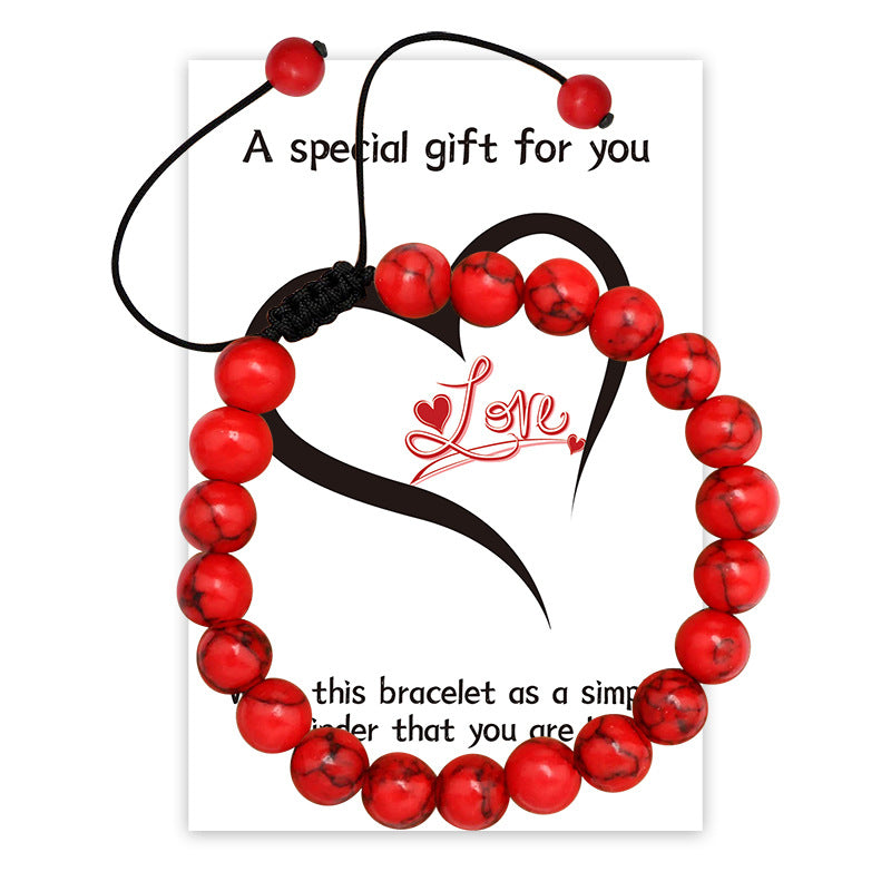 New Couple Card Bracelet Pink Quartz Volcanic Stone White Pine Heart Magnet Pink Quartz Couple Bracelet