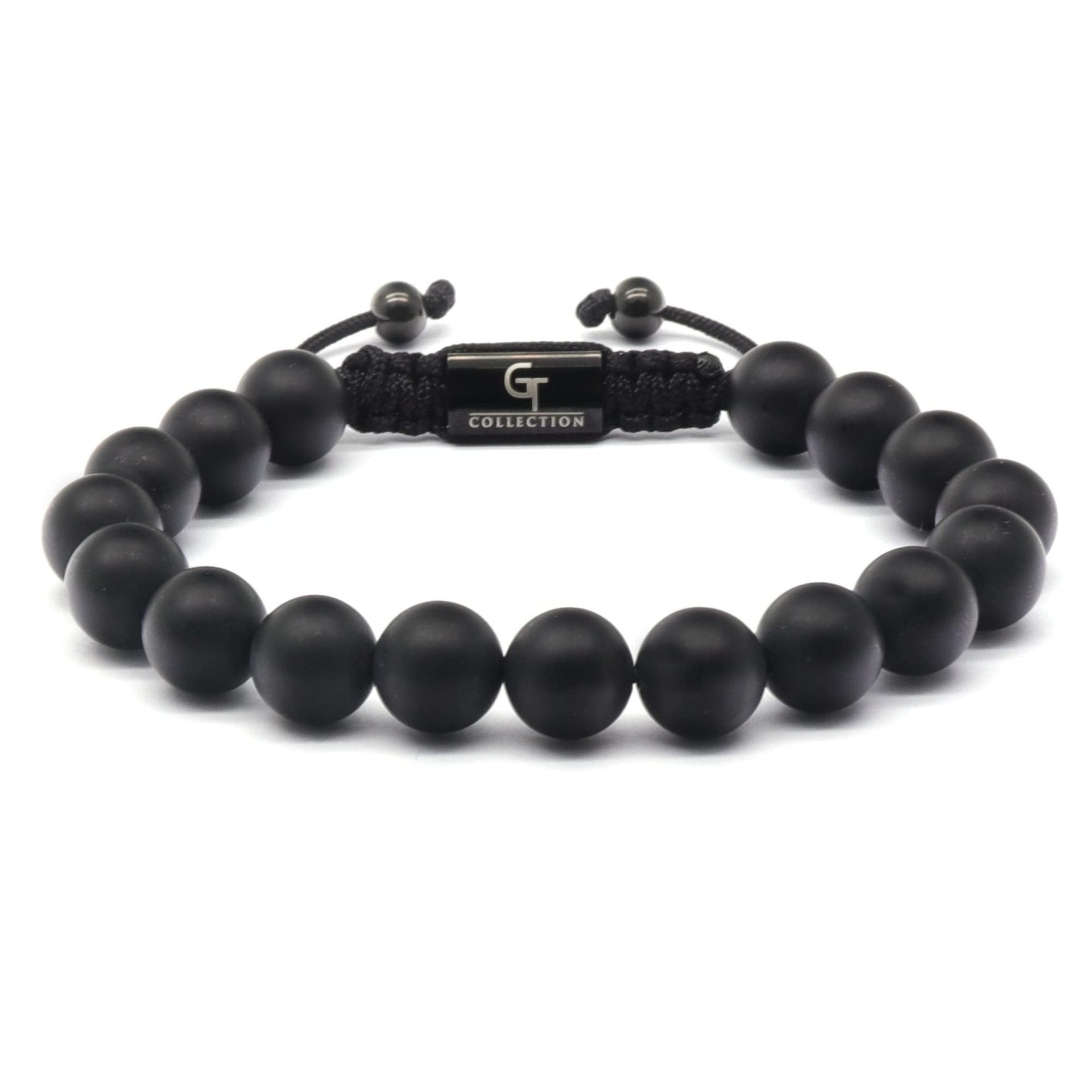 Men's Black Matte Woven Bracelet with Natural Stone10mm Beaded Stretch Bracelet Lapis Lazuli Tiger Eye Stone Woven Bracelet