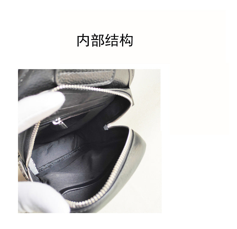 Niche Bag Fingerprint Unlock Men's Top Layer Cowhide Single Shoulder Crossbody Backpack High-End Chest Genuine Leather Chest Bag