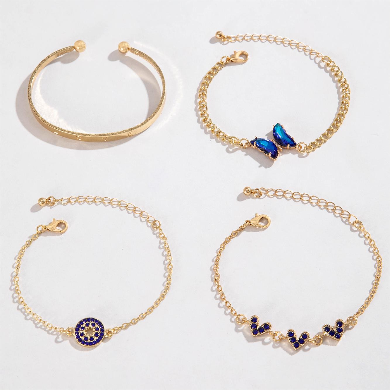 European and American Jewelry High-End Imitation Crystal Butterfly Bracelet Set Fashion Inlaid Diamond Heart Bracelet Wholesale